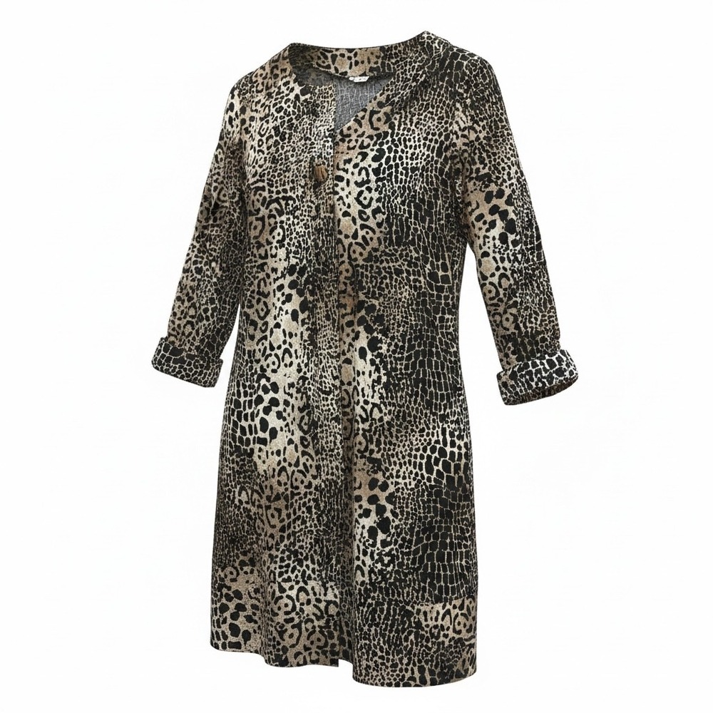 Chicos Animal Print Shift Dress Leopard Reptile Neutral Size 0 XS Made in‎ USA